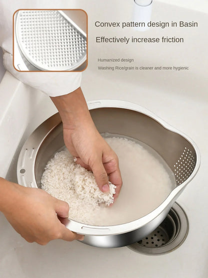 Stainless Steel Rice Washer Strainer Bowl – Multi-Purpose Rice, Fruit & Vegetable Sieve for Kitchen Use