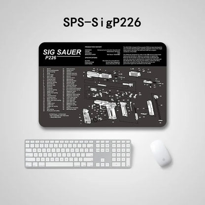 Gun Cleaning Mat Mouse Pad — Armorers Bench Mat with Parts Diagram & Instructions for AR15, AK47, GL, 1911