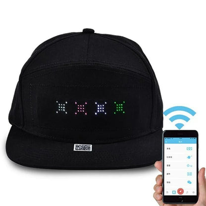 Unisex Baseball Cap with USB Rechargeable Bluetooth – APP Programmable LED Scrolling Message Display, Hip Hop Street Snapback Hat