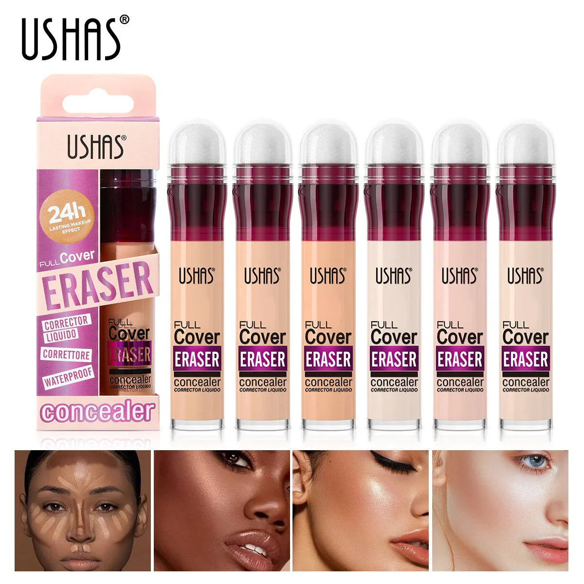 USHAS Sponge Head Concealer – Black Circles, Tear Marks, Acne & Skin Imperfections Waterproof Foundation Makeup Eraser