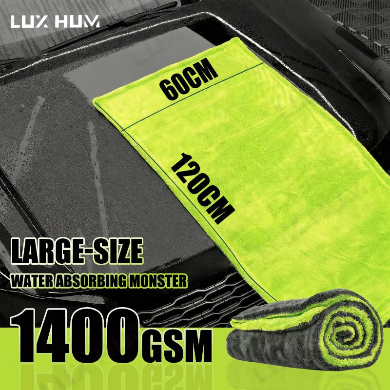 1400GSM Heavy Duty Car Drying Towel — 60x120cm Oversized Double-Sided Super Absorbent Scratch-Free Cleaning Cloth