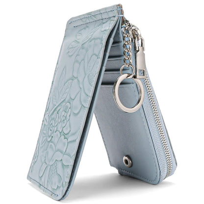 Ladies Zip Coin Purse with Key Ring – Embossed Design, Multi-Card Slots, Large Capacity Wallet Fashion Accessory