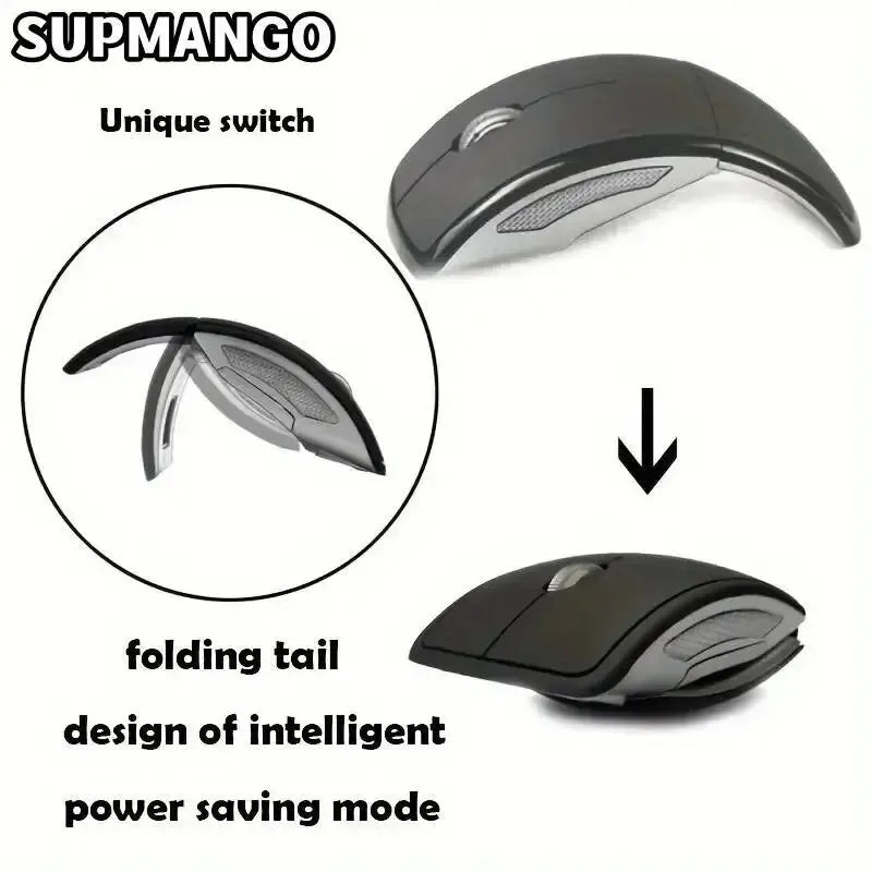 2.4G Wireless Foldable Mouse - Portable Mini Ergonomic USB Mouse for Laptop, PC, and Desktop