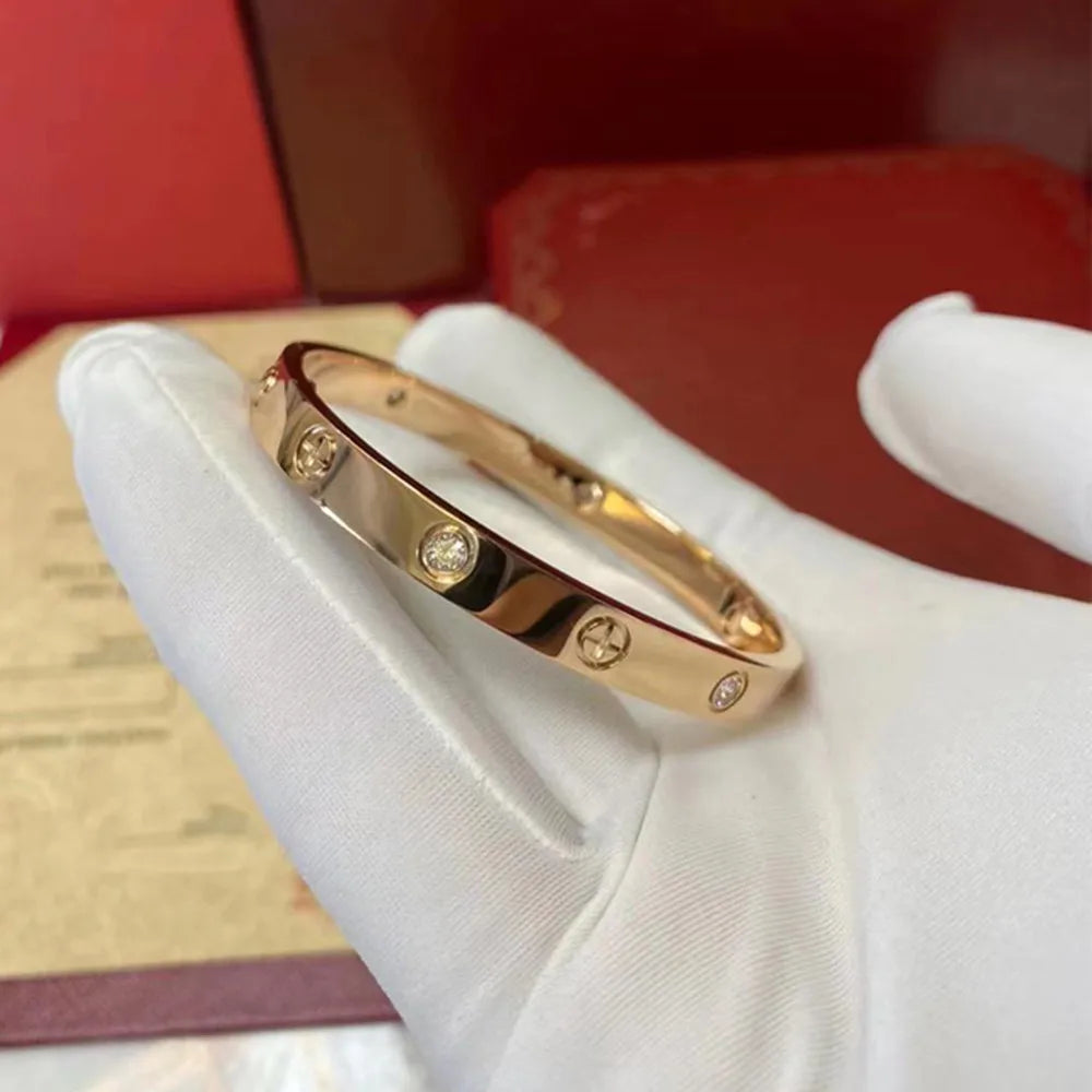 Women’s Gold Zircon Cross Nail Bracelet – Stainless Steel Screw Bangle Jewelry with CZ Stones, Fashion Wrist Accessory