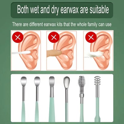 6PCS Stainless Steel Ear Wax Removal Kit | Ear Cleaner Pickers, Curette Spoons & Piercing Care Tools
