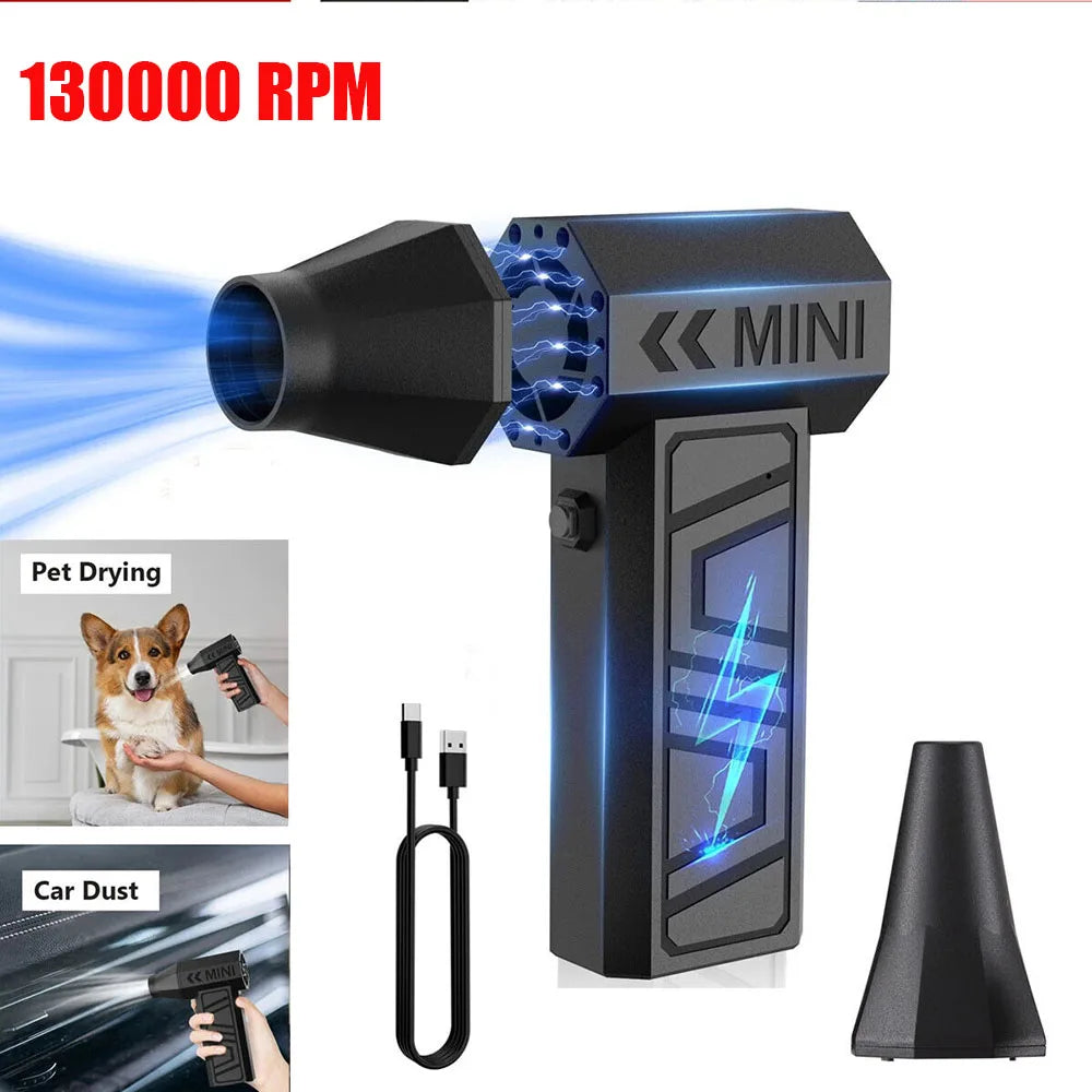130000RPM Mini Turbo Jet Fan Electric Air Duster – Adjustable Wind Speed Portable Blower, Rechargeable Car Cleaning Tool