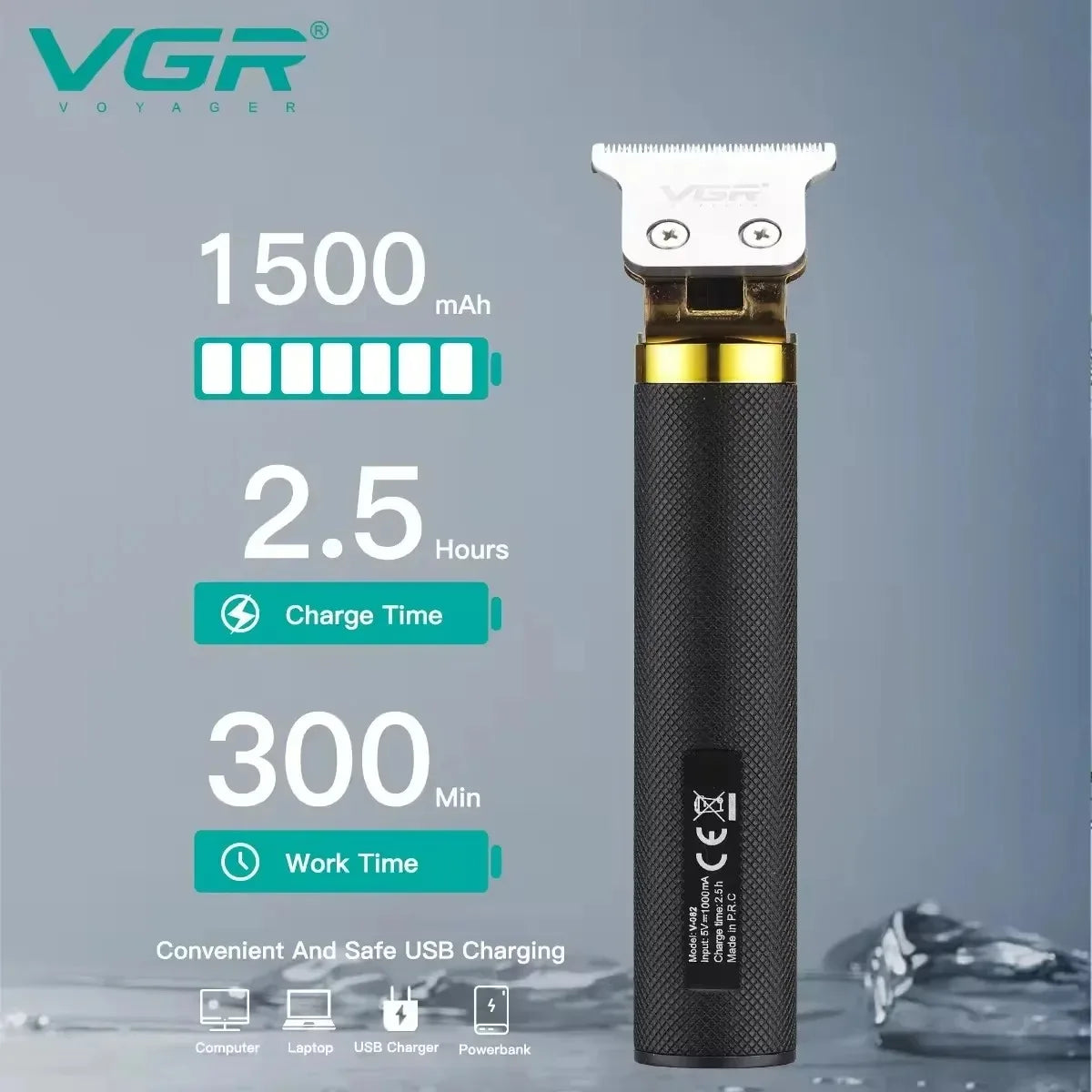 VGR T9 Professional Hair Trimmer – Rechargeable Electric Barber Clippers, Metal Haircut Machine for Men V-082