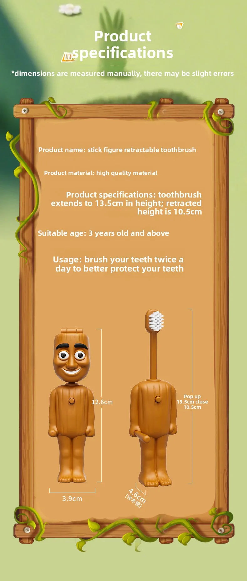 Italian Brainrot Tung Kids Toothbrush – Soft Nylon Bristles, Anime Cartoon Travel Teeth Brush for Whitening
