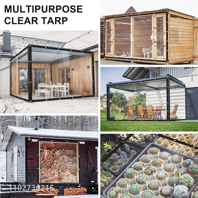 Thick Transparent Waterproof Tarpaulin – Clear Poly Tarp for Garden, Rainproof Plant Cover & Insulated Shed Cloth with Grommets