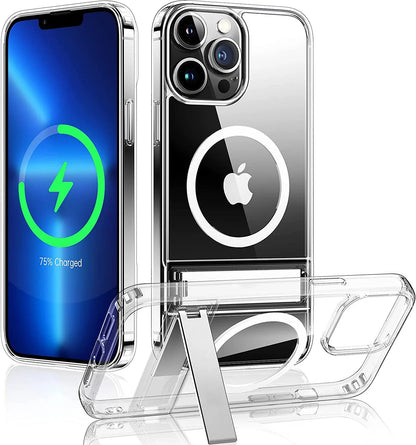 Clear Magnetic Phone Case with Kickstand for iPhone 16, 15, 14, 13, 12, 11 Mini – MagSafe Compatible, Wireless Charging Back Cover