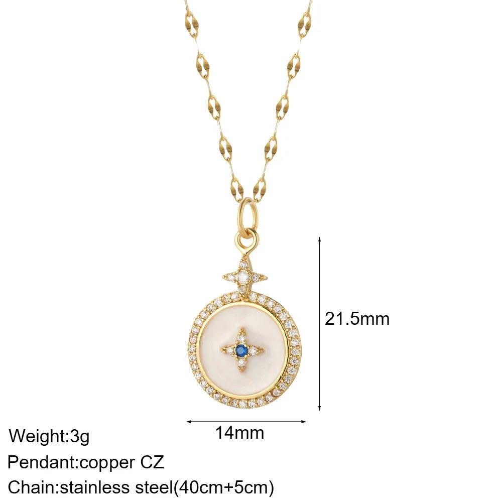 Heart Evil Blue Eye Sun Necklace – Cute Dog, Bee & Elephant Gold Pendant with Long Stainless Steel Chain for Women