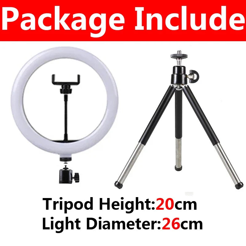 10 Inch LED Selfie Ring Light - Dimmable Photography Fill Lamp With Mini Tripod for Phone Live Video Studio