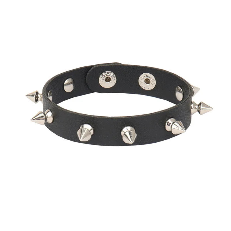90s Punk Style Bracelet – PU Leather with 3 Rows of Spikes & Square Studs, Fashion Bangle for 2024