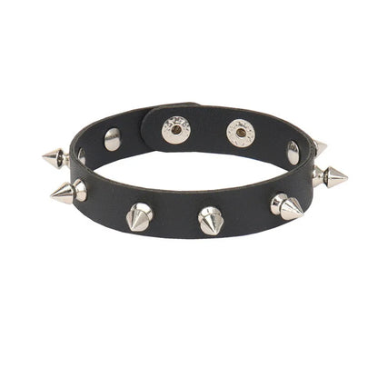 90s Punk Style Bracelet – PU Leather with 3 Rows of Spikes & Square Studs, Fashion Bangle for 2024