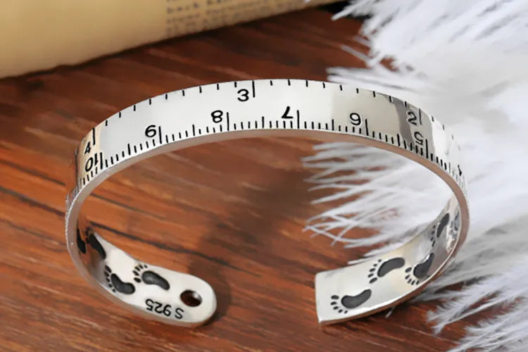 925 Sterling Silver Ruler Bracelet — Creative Footprint Roman Numeral Bangle TYB120