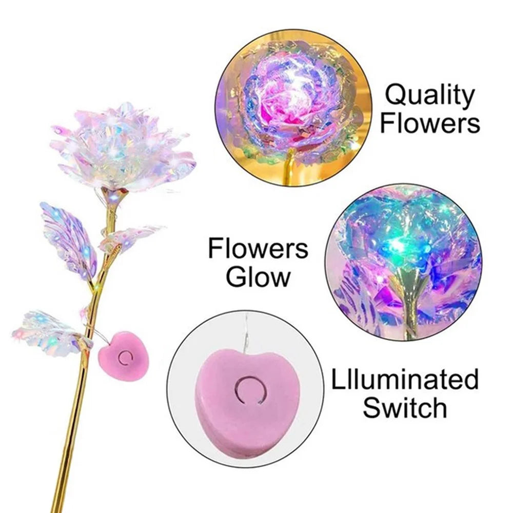LED 24K Foil Plated Roses – Valentine's & Mother's Day Gift, Artificial Flower Decor, Romantic Wedding & Lover Lighting