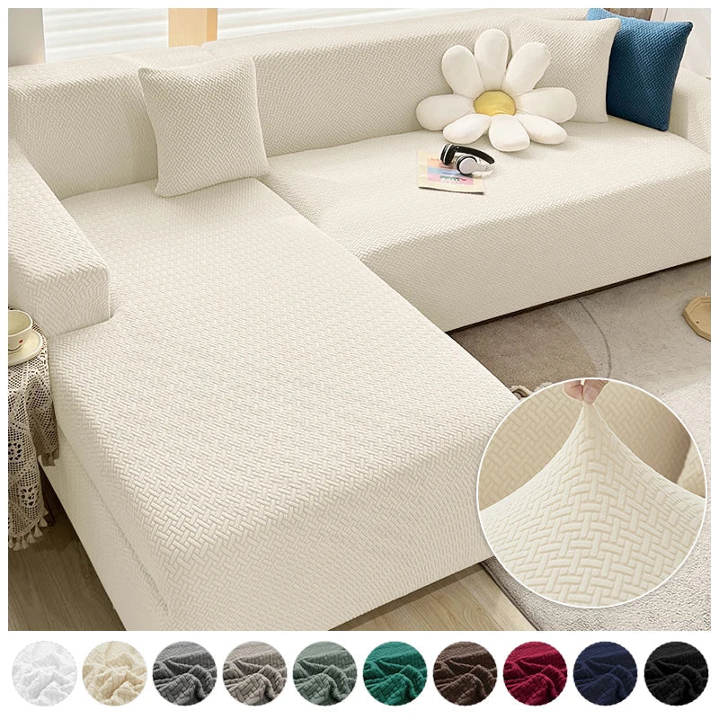 Jacquard Thick Stretch Sofa Cover – Elastic Slipcover for Armchair, L-Shaped & 1–5 Seater Couch Living Room Protector