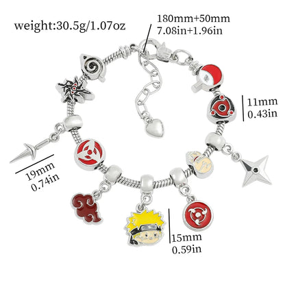 Naruto Anime Charm Bracelet with Figure Pendant & Beads – Akatsuki Cosplay Jewelry Bangle