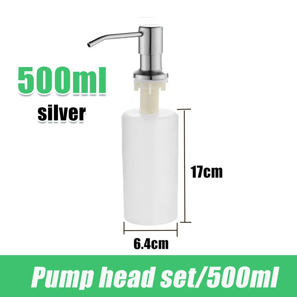 304 Stainless Steel Kitchen Sink Soap Dispenser — Extension Tube & Pump Head for 350/500ml Dish Soap Bottles