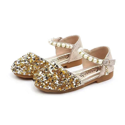 Girls Sequined Leather Shoes - Fashion Princess Sandals for Baby Girls, Size 21–35
