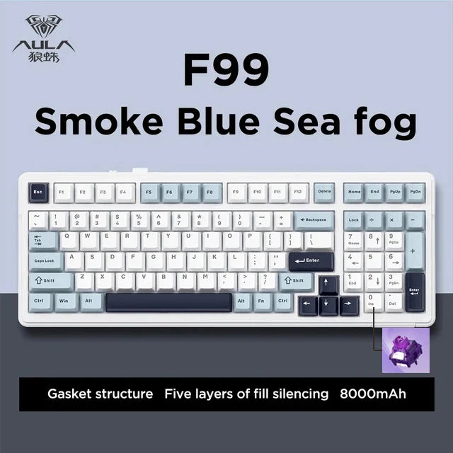AULA F99 99-Key Gaming Mechanical Keyboard – Wired, 2.4G Wireless, Bluetooth, Hot-Swappable PBT Gasket RGB for Gaming & Typing