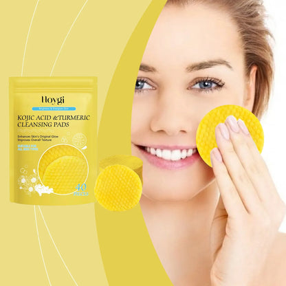 Turmeric & Kojic Acid Facial Cleansing Pads — Lemon Deep Cleanse, Brightening & Whitening Cotton Pads for Face Skincare
