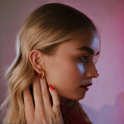UHBINYCA Classic Zircon Inlaid Hoop Earrings — 18K Gold-Plated Stainless Steel, Elegant Jewelry for Women