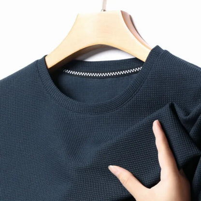 Men's Summer Waffle Round Neck Short Sleeve T-Shirt - Casual Short Sleeve Top