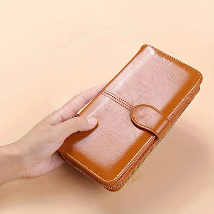 Women’s Vintage PU Leather Clutch Wallet – Large Capacity Phone Purse with Wristband, Card Holder & Pouch Bag