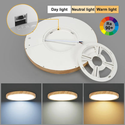 LVL LED Ceiling Light – 3-in-1 Wood Grain & White Round Flush Lamp for Kitchen, Bedroom & Bathroom