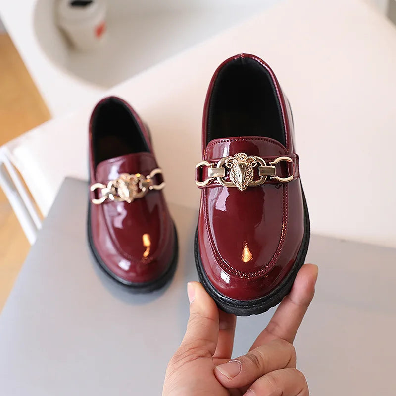 Children's Black Princess Leather Shoes - Soft Sole British Style Performance Shoes for Girls