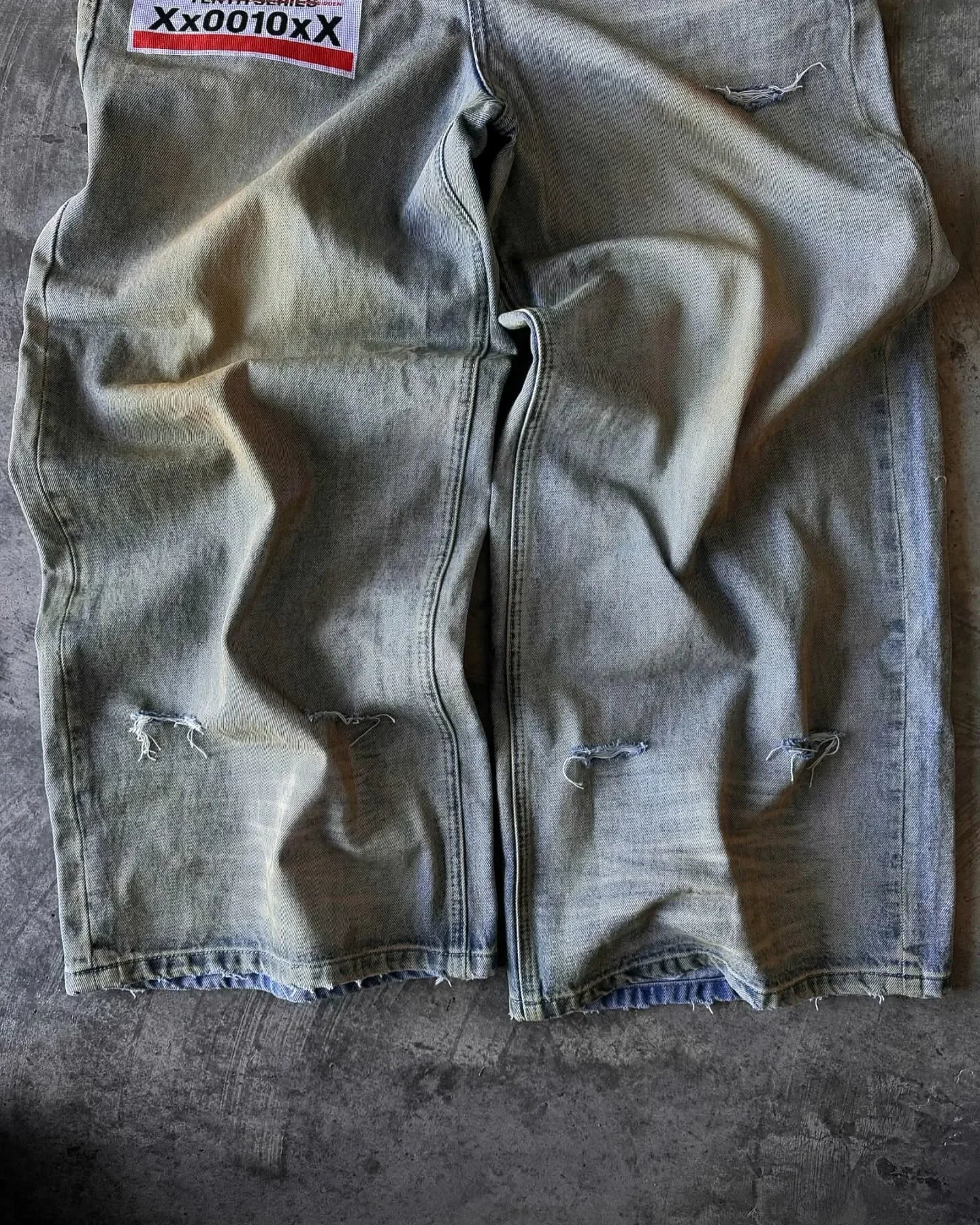 Y2K Street Hip Hop Jeans — Men’s Letter-Print Goth Harajuku Ripped Wide-Leg Double-Waist Pants