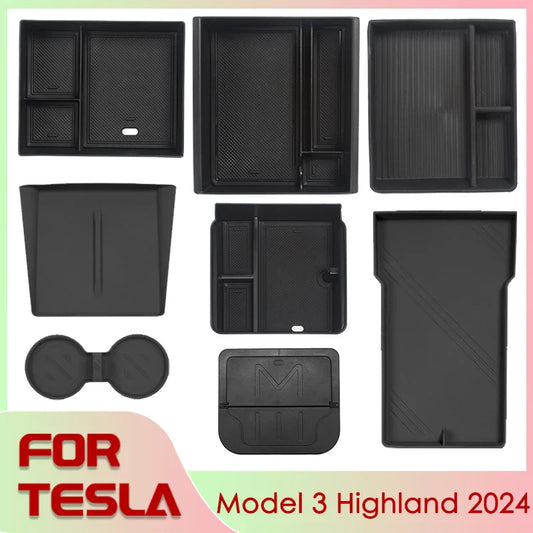 Tesla Model 3 Highland 2024 Center Console Storage Box – Armrest Organizer Accessory for Model 3 Stowing & Tidying
