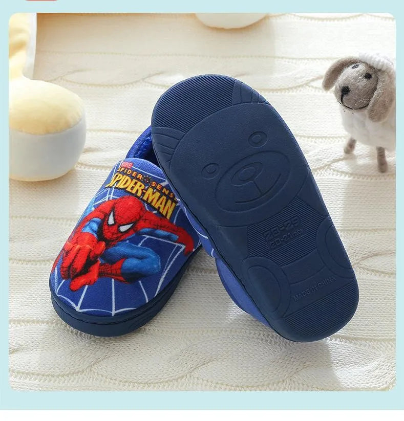 Cartoon Spider-Man Cotton Slippers – Warm Autumn & Winter Indoor Shoes for Kids, Boys’ Fashion Footwear