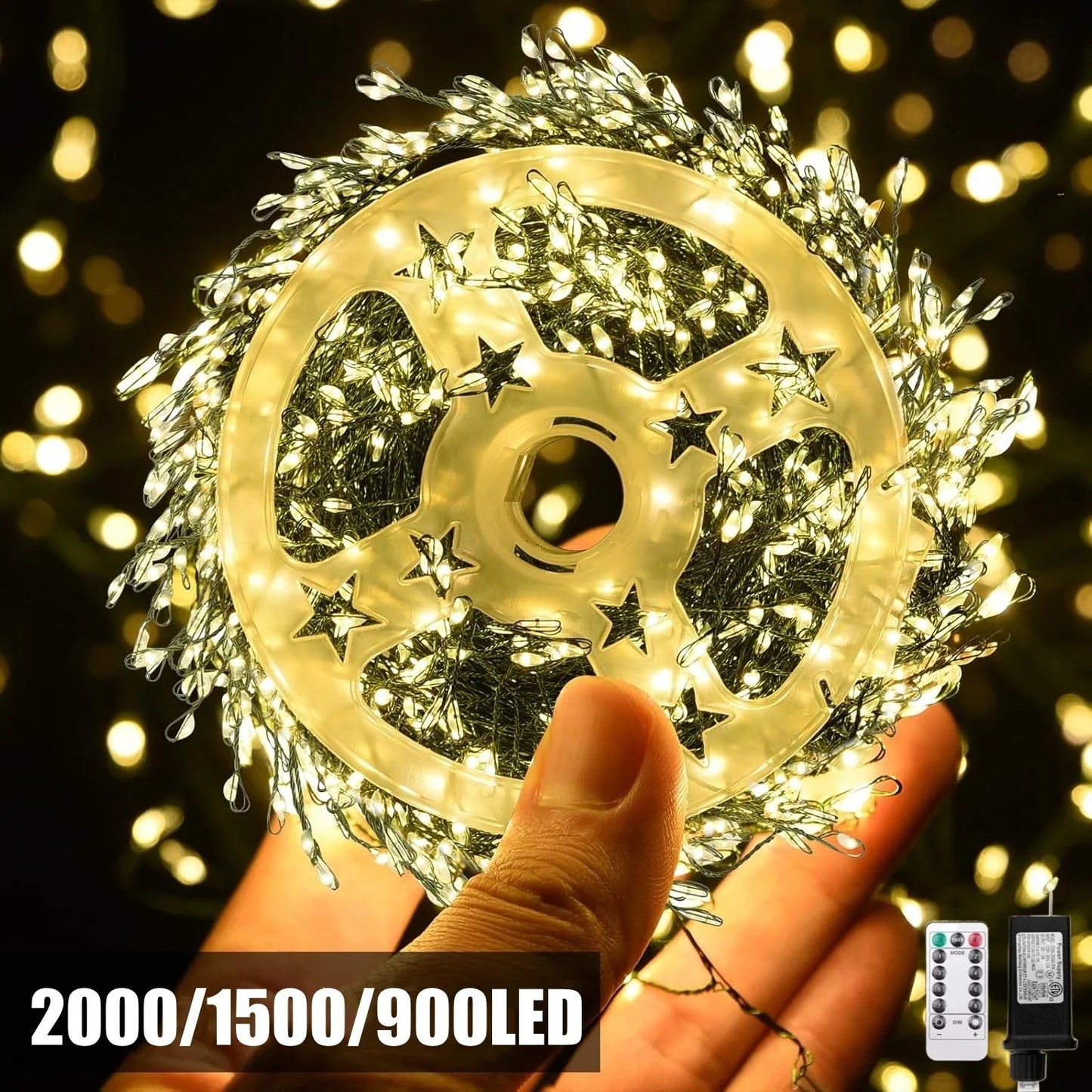 Outdoor Remote Control Copper Wire Lights — Starry Sky & Flower Wreath Decorative String Lights for Christmas & Holidays