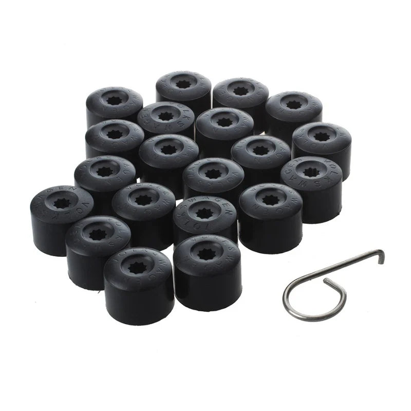 20pcs 17mm Wheel Lug Nut Bolt Cap Covers: Black Exterior Protection Accessories with Removal Tool - VW Beetle Audi Skoda