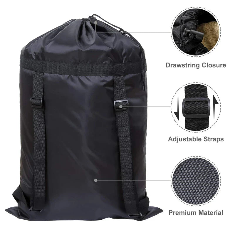Large Heavy-Duty Polyester Laundry Bag — Drawstring Backpack for School & Camping