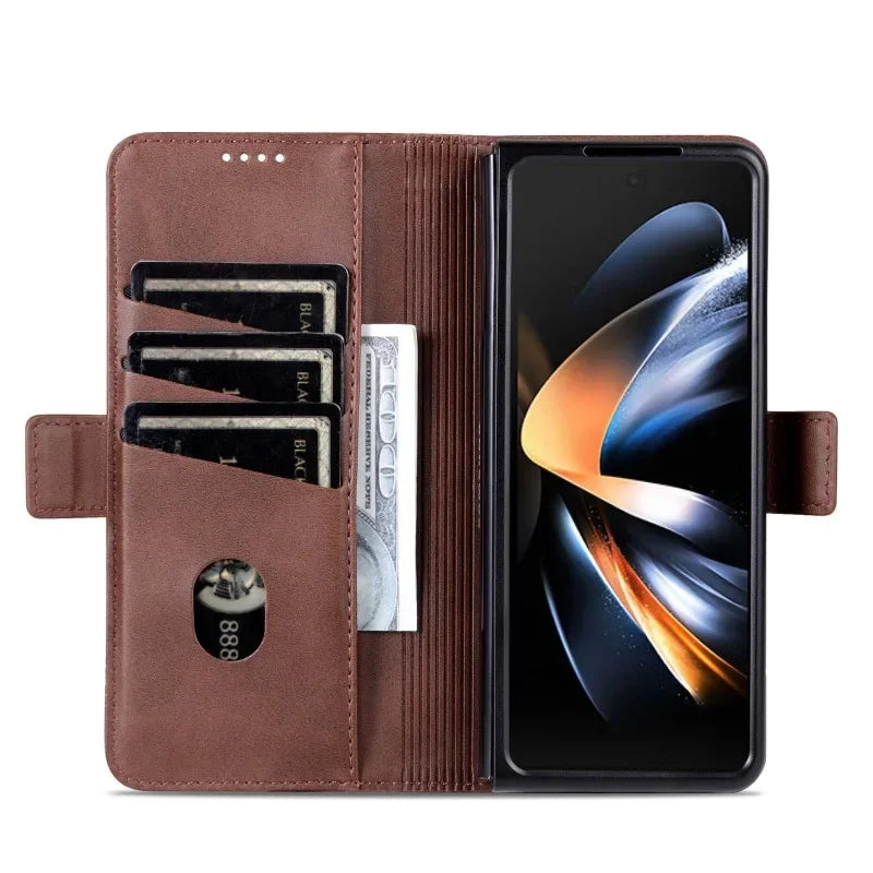 Phone Case for Samsung Galaxy Z Fold 6/5/4/3 — Fold6/5/4/3 5G Leather Wallet Card Holder Kickstand Shockproof Cover