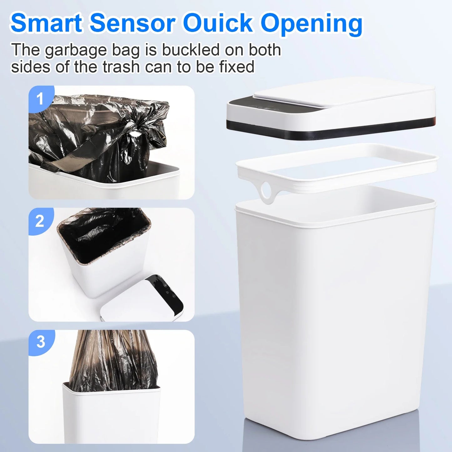 2-Pack 12L Touchless Automatic Trash Cans – Motion Sensor Slim Bins with Lids for Bathroom, Bedroom, Office (White)