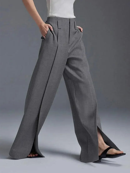 Yeezzi Urban 2024 Women's Suit Pants - Fashionable High-Waisted, Pleated, Split-Front Trousers in Black & White