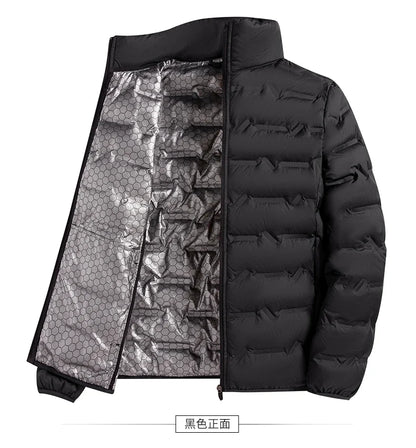 Graphene Self-Heating Down Jacket for Men – Solid Windproof, Pleated Stand Collar, Warm Winter Outerwear