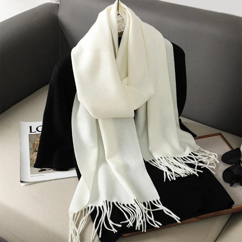 62-Color Solid Women’s Winter Scarf — Thick Warm Cashmere Pashmina Shawl with Tassels, Outdoor Luxury Wrap, Windproof Fashion Scarf