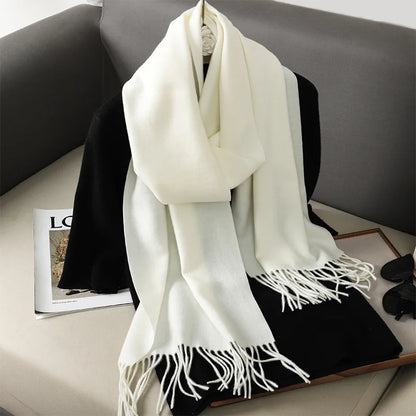 62-Color Solid Women’s Winter Scarf — Thick Warm Cashmere Pashmina Shawl with Tassels, Outdoor Luxury Wrap, Windproof Fashion Scarf