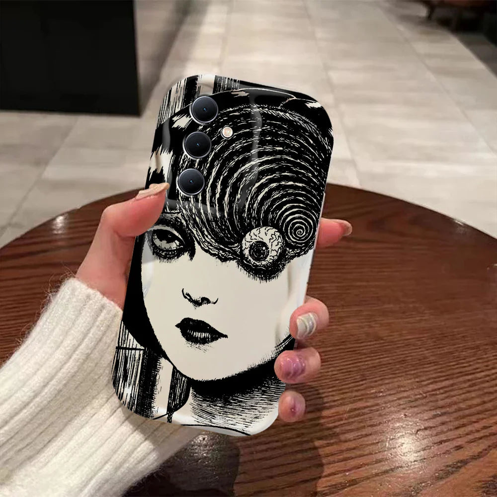 Junji Ito Horror Comics 3D Wave Phone Case for Samsung Galaxy A73 / A72 / A71 / A55 / A54 / A53 / A35 / A34 / A33 / A25 / A24 / A23 / A15 / A14 / A13 / A05 / A04 / A03 – Shockproof 4G/5G Protective Cover Anime Design