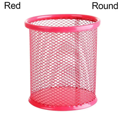 Multifunction Mesh Pen Holder - Round or Square Desk Organizer for Pens, Pencils & Stationery