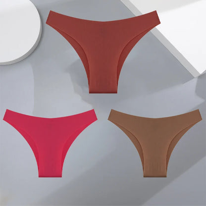 3Pcs Ultra-Thin Seamless Silk Women’s Panties – Sexy Low-Waist Stretch Bikini Briefs, XS-XXL