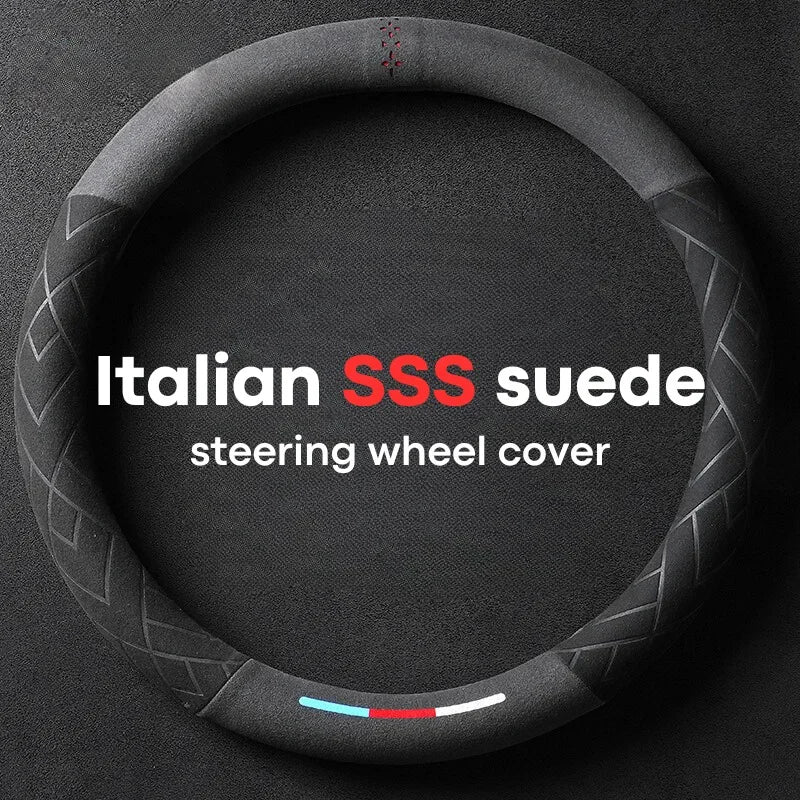 Universal Cowhide Suede Steering Wheel Cover — Breathable 37-38cm Car Accessory Wrap