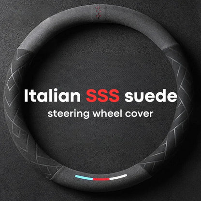 Universal Cowhide Suede Steering Wheel Cover — Breathable 37-38cm Car Accessory Wrap