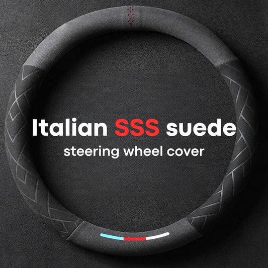 Universal Cowhide Suede Steering Wheel Cover — Breathable 37-38cm Car Accessory Wrap