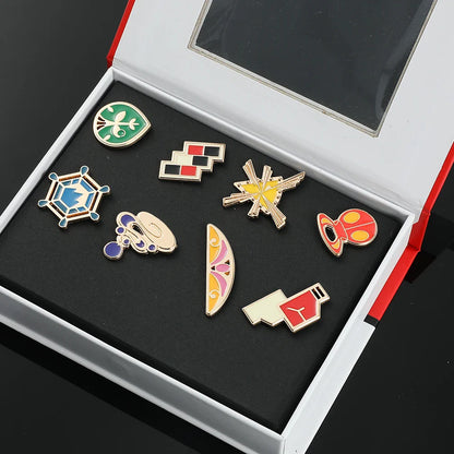 Pokémon Gym Badges Box Set – Kanto, Johto, Hoenn, Sinnoh, Unova, Kalos & Orange Islands Region Pins and Brooches